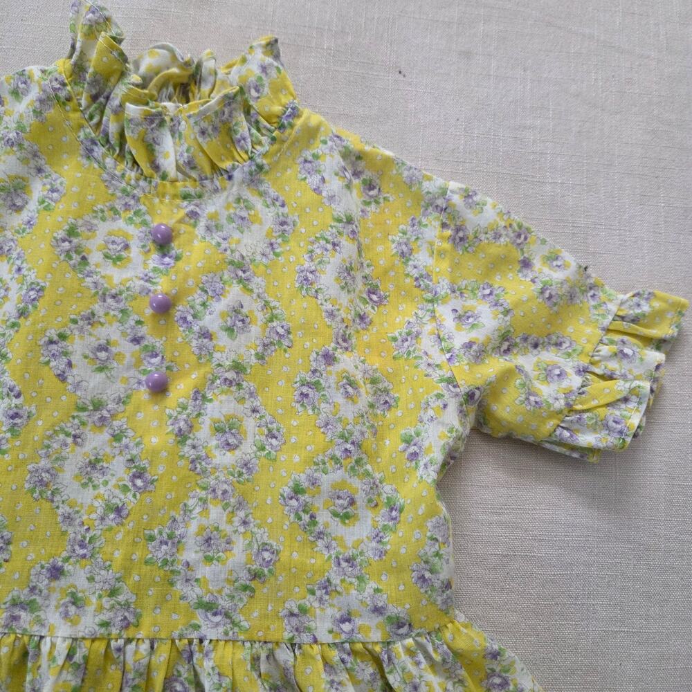 Vintage Floral Yellow High Neck Dress 2t - Picture 2 of 5